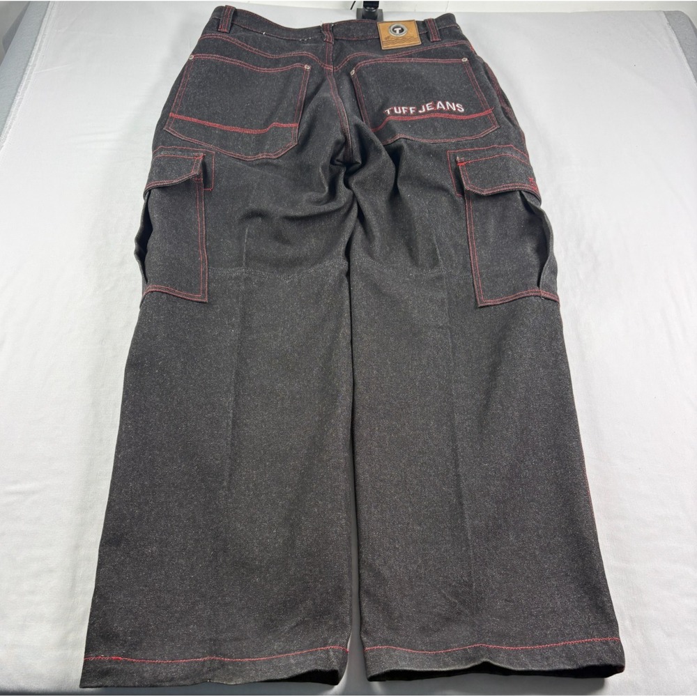 Vintage Tuff Jeans Mens 38 (Fits 36x31) Black Cargo‎ Denim Baggy Skater 90s